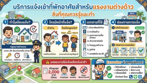 แจ้งที่พักแรงงานต่างด้าว ตามมาตรา 38 ภายใน 24 ชั่วโมง