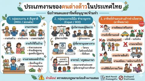 ประเภทงานคนต่างด้าว อาชีพที่ทำได้และข้อห้าม