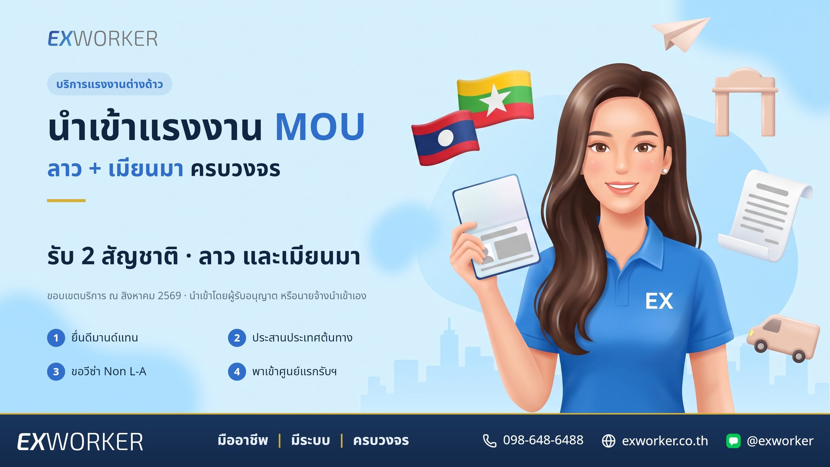 นำเข้าแรงงานต่างด้าว MOU ลาว-เมียนมา โดยเอ็กซ์เวิร์คเกอร์