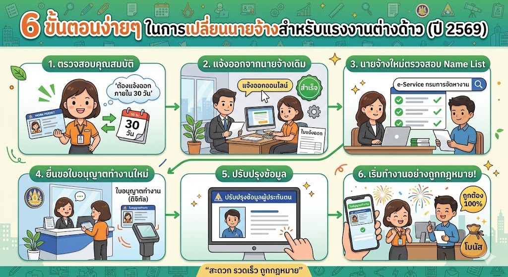 เปลี่ยนนายจ้างแรงงานต่างด้าว 2569: เงื่อนไข ขั้นตอน เอกสาร